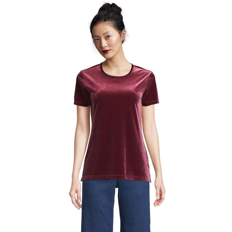 【送料無料】 ランズエンド レディース Tシャツ トップス Women's Lands' End Velvet Crewneck Top Rich Burgundy