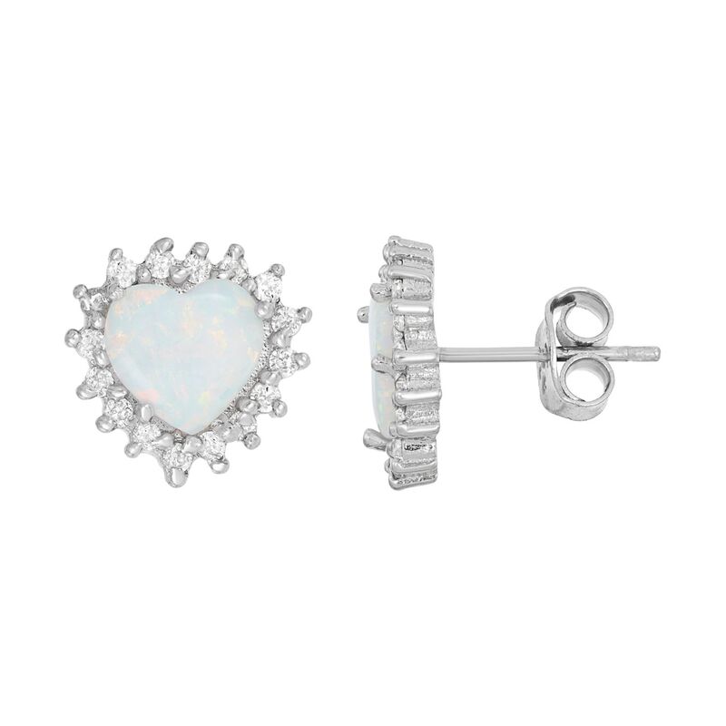 【送料無料】 アンブランデッド レディース ピアス・イヤリング アクセサリー Lab-Created Opal & Cubic Zirconia Sterling Silver Heart Halo Stud Earrings White