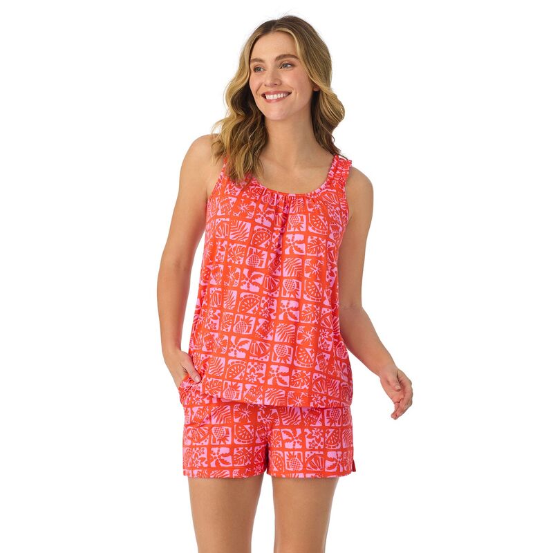 【送料無料】 クドルドッズ レディース ナイトウェア アンダーウェア Women's Cuddl DudsR Cozy Pajama Tank And Pajama Shorts Set Coral Geoのサムネイル