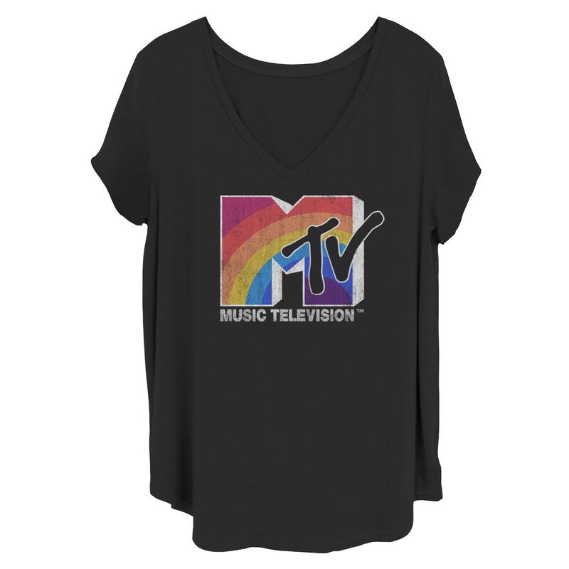 【送料無料】 ライセンス キャラクター レディース Tシャツ トップス Juniors' Plus MTV Rainbow Logo Tee Blackのサムネイル