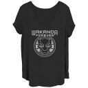 【送料無料】 ライセンス キャラクター レディース Tシャツ トップス Juniors' Plus Size Marvel Black Panther Wakanda Forever Tribal Logo Circle Graphic Tee Black(4)