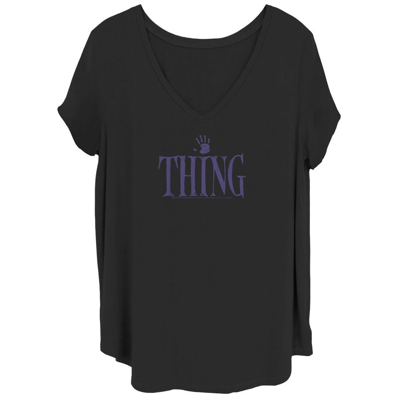【送料無料】 ライセンス キャラクター レディース Tシャツ トップス Juniors' Plus Size Wednesday Fingers Thing Print Graphic Tee Black