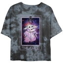 【送料無料】 ライセンス キャラクター レディース Tシャツ トップス Juniors' Star Wars The Mandalorian Cosmic Tarot Crop Top Graphic Tee Black Charcoal