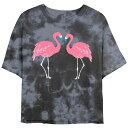 【送料無料】 アンブランデッド レディース Tシャツ トップス Juniors' Two Flamingos Cropped Graphic Tee Black Charcoal|詳細画像