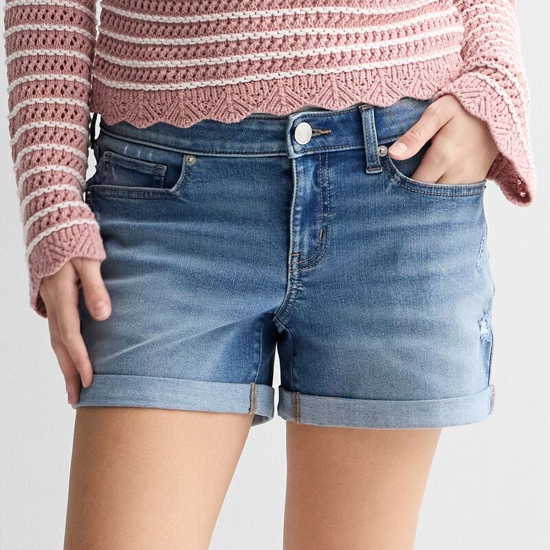 エスオー レディース ボトムス ハーフパンツ・ショーツ ローライズ ミディ ショートパンツ Juniors' SO Curvy Size Low Rise Midi Shorts Medium Destructed