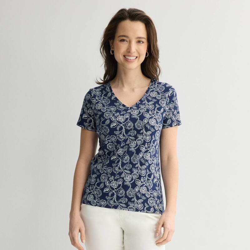 クロフト＆バロー レディース トップス Tシャツ Vネック Women's Croft & Barrow Essential V-Neck Tee Navy Soft Vines ネイビー