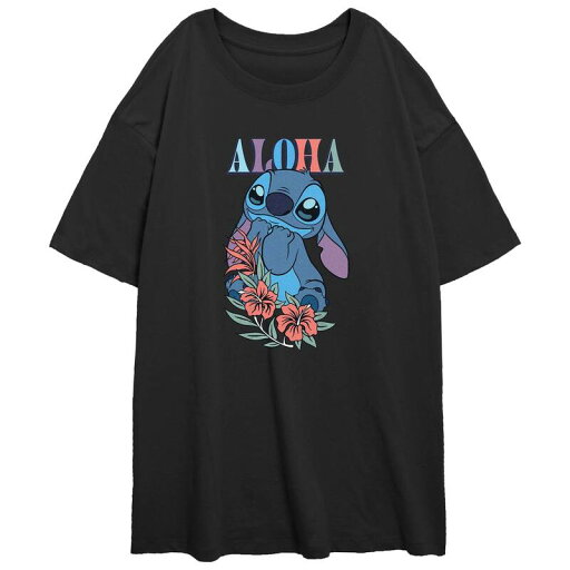 【送料無料】 ディズニー レディース Tシャツ トップス Disney's Lilo & Stitch Juniors' Aloha Big Eyes Stitch Oversized Graphic Tee Black 【送料無料】 ディズニー レディース Tシャツ トップス Disney's Lilo & Stitch Juniors' Aloha Big Eyes Stitch Oversized Graphic Tee Black