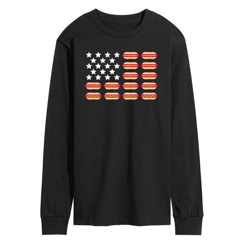 【送料無料】 ライセンス キャラクター メンズ Tシャツ トップス Men's Hot Dog Flag Long Sleeve Graphic Tee Black