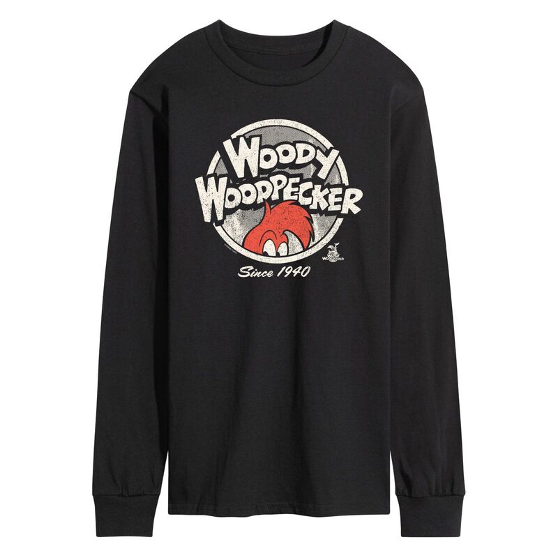 【送料無料】 ライセンス キャラクター メンズ Tシャツ トップス Men's Woody Woodpecker Vintage Logo Long Sleeve Graphic Tee Black