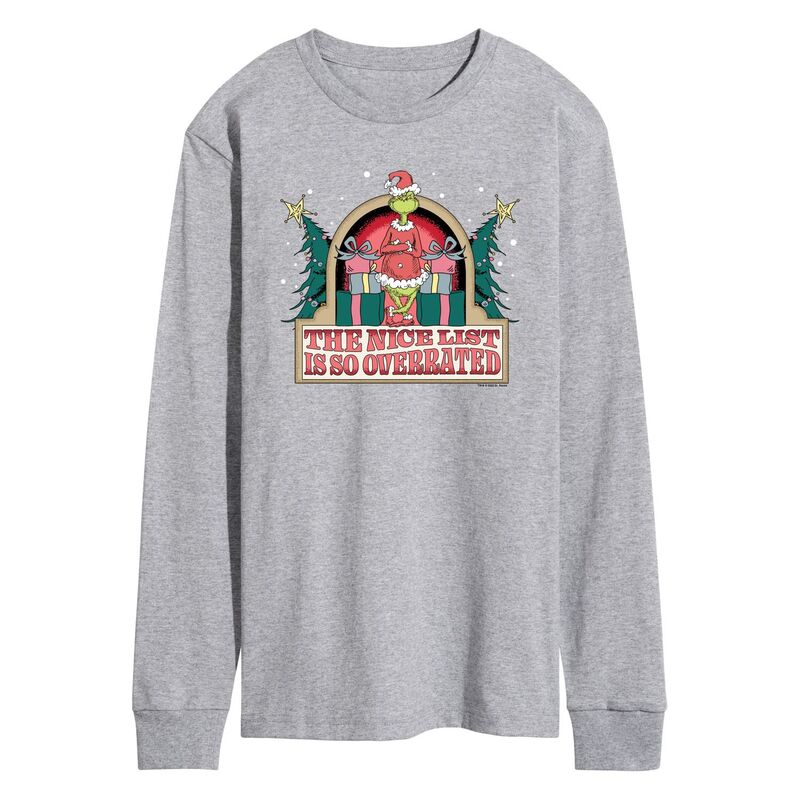 【送料無料】 ライセンス キャラクター メンズ Tシャツ トップス Men's Dr. Seuss The Grinch The Nice List Is So Overrated Long Sleeve Graphic Tee Heather Gray