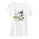 【送料無料】 ライセンス キャラクター レディース Tシャツ トップス Women's Peanuts Snoopy & Woodstock Thanksgiving Scene Graphic Tee White(4)