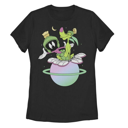 【送料無料】 ライセンス キャラクター レディース Tシャツ トップス Juniors' Looney Tunes Marvin The Martian & K-9 Planet Tee Black 【送料無料】 ライセンス キャラクター レディース Tシャツ トップス Juniors' Looney Tunes Marvin The Martian & K-9 Planet Tee Black