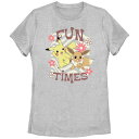 【送料無料】 ライセンス キャラクター レディース Tシャツ トップス Juniors' Pokemon Pikachu And Eevee Fun Times Graphic Tee Athletic Heather