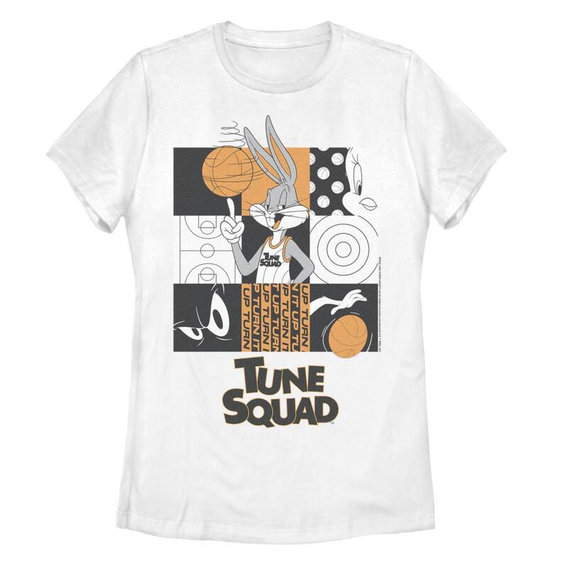 アニメキャラクター レディース トップス Tシャツ Licensed Character Juniors' Space Jam 2 Bugs Bunny Panel Collage Tee White ホワイト