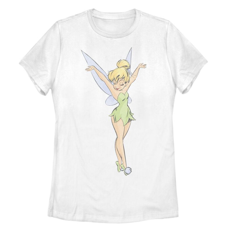 【送料無料】 ディズニー レディース Tシャツ トップス Disney's Tinker Bell Juniors' Arms Up Mirror Dance Graphic Tee Whiteのサムネイル
