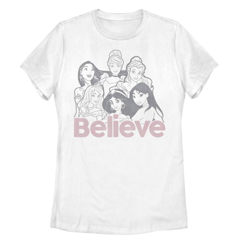 【送料無料】 ライセンス キャラクター レディース Tシャツ トップス Juniors' Disney Princess Group Believe Graphic Tee White