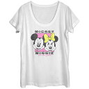 【送料無料】 ディズニー レディース Tシャツ トップス Disney's Mickey Mouse And Minnie In Love Scoop Neck Juniors' Graphic Tee White