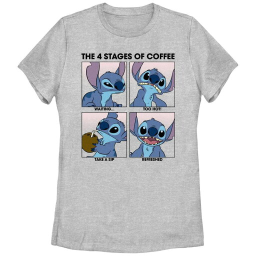 【送料無料】 ディズニー レディース Tシャツ トップス Disney's Lilo & Stitch Juniors' The Four Stages Of Coffee Graphic Tee Athletic Heather 【送料無料】 ディズニー レディース Tシャツ トップス Disney's Lilo & Stitch Juniors' The Four Stages Of Coffee Graphic Tee Athletic Heather