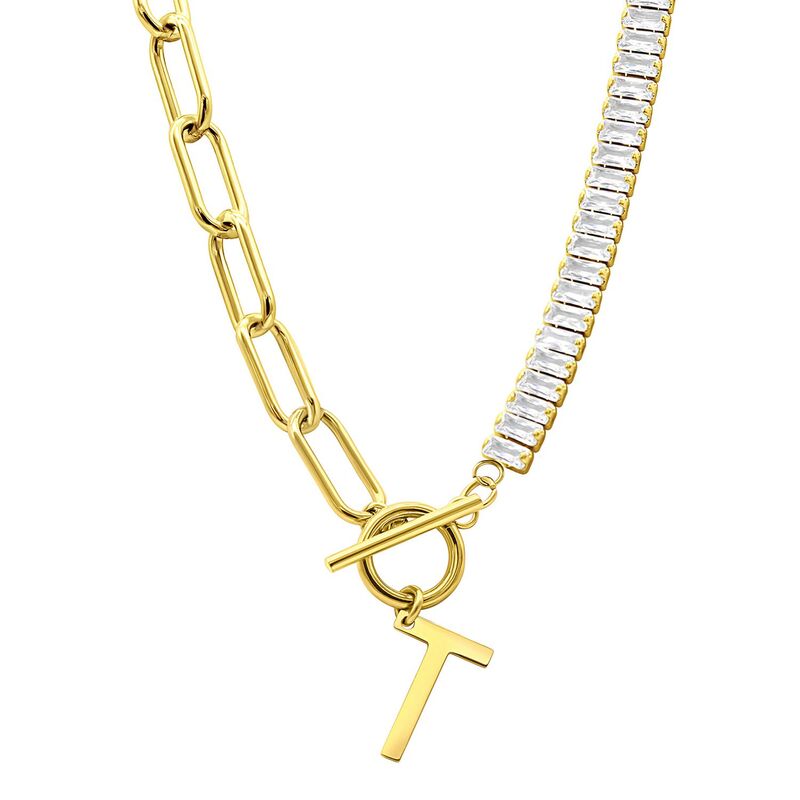 【送料無料】 アドニア レディース ネックレス・チョーカー・ペンダントトップ アクセサリー Adornia Gold Tone Half Crystal & Half Paperclip Initial Toggle Necklace T