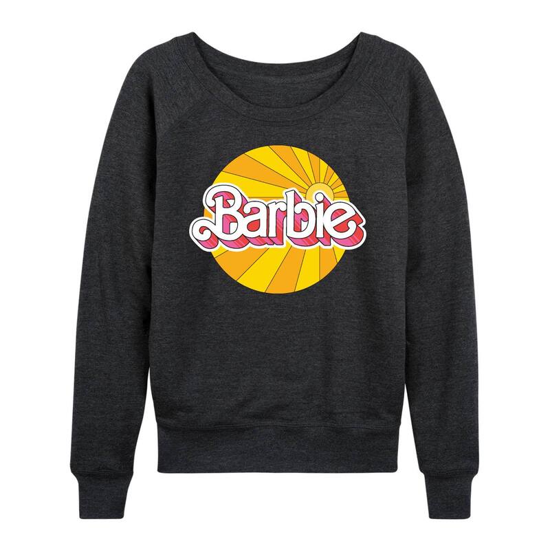 【送料無料】 ライセンス キャラクター レディース Tシャツ トップス Women's Barbie Sunburst Logo Graphic Fleece Heather Charcoal