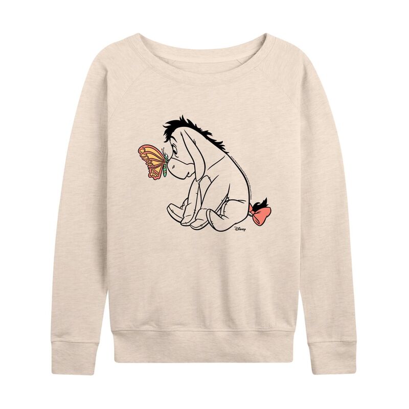 【送料無料】 ディズニー レディース Tシャツ トップス Disney's Winnie the Pooh Eeyore Women's Butterfly Slouchy Graphic Sweatshirt Beige Khaki