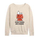 【送料無料】 ライセンス キャラクター レディース Tシャツ トップス Women's Peanuts Snoopy Good Things Are Coming Slouchy Graphic Sweatshirt Birch(4)