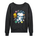 【送料無料】 ライセンス キャラクター レディース Tシャツ トップス Women's Peanuts Snoopy & Woodstock Patches Slouchy Graphic Sweatshirt Heather Charcoal Gray(4)