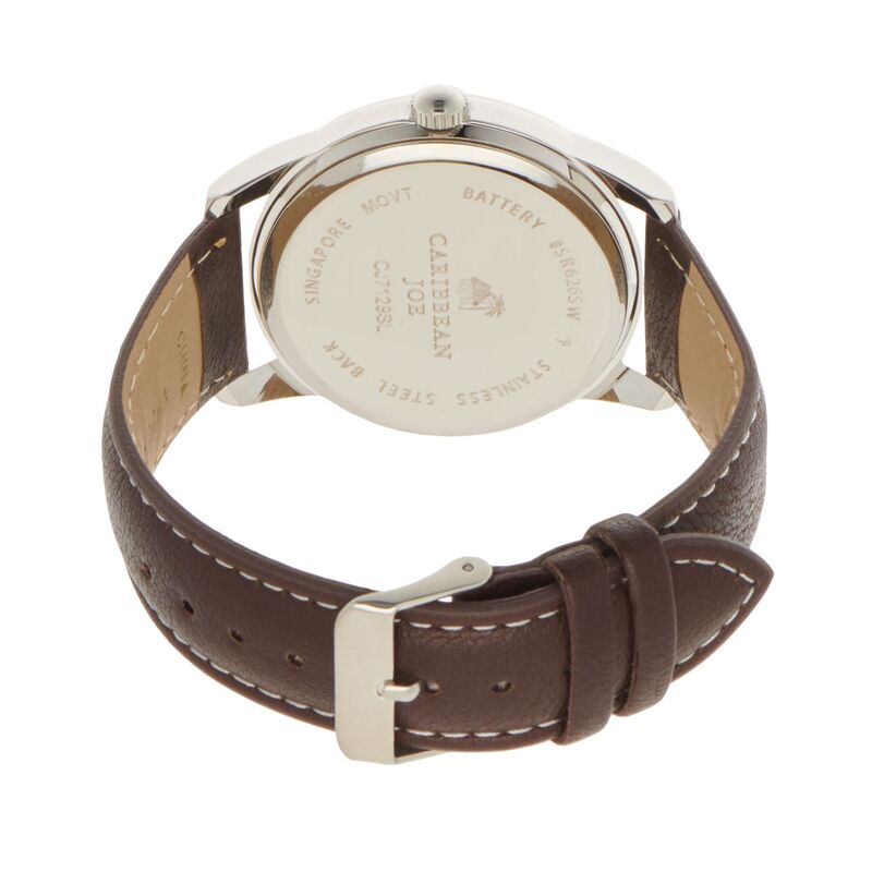 【送料無料】 カリビアンジョー メンズ 腕時計 アクセサリー Caribbean Joe Men's Silver Tone Four Dial Dark Brown Smooth Strap Watch Blue