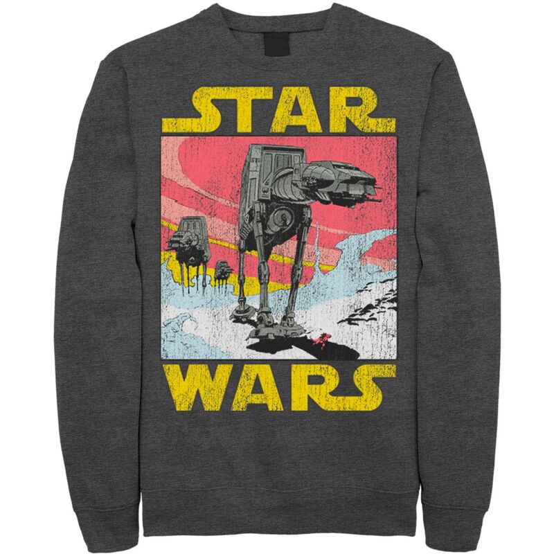 【送料無料】 ライセンス キャラクター メンズ Tシャツ トップス Men's Star Wars At-AT Retro Poster Sweatshirt Charcoal Heather