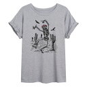 【送料無料】 ライセンス キャラクター レディース Tシャツ トップス Juniors' Flower Crown Skeleton Oversized Graphic Tee Gray(4)
