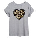【送料無料】 ライセンス キャラクター レディース Tシャツ トップス Juniors' Leopard Heart Oversized Graphic Tee Gray(4)
