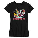【送料無料】 ディズニー レディース Tシャツ トップス Disney's Mickey Mouse And Friends Women's Santa's Sleigh Christmas Graphic Tee Black