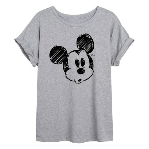 【送料無料】 ディズニー レディース Tシャツ トップス Disney's Mickey Mouse Juniors' Sketch Head Flowy Tee Heather Gray 【送料無料】 ディズニー レディース Tシャツ トップス Disney's Mickey Mouse Juniors' Sketch Head Flowy Tee Heather Gray