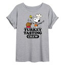 【送料無料】 ライセンス キャラクター レディース Tシャツ トップス Juniors' Peanuts "Turkey Tasting Crew" Oversized Graphic Tee Gray