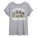 【送料無料】 ライセンス キャラクター レディース Tシャツ トップス Juniors' Peanuts "Turkey Squad" Oversized Graphic Tee Gray