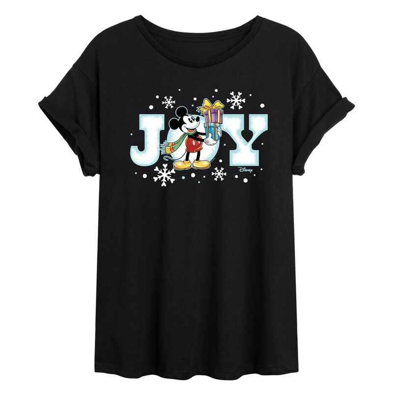 【送料無料】 ディズニー レディース Tシャツ トップス Disney's Mickey Mouse Juniors' Joy Oversized Tee Black
