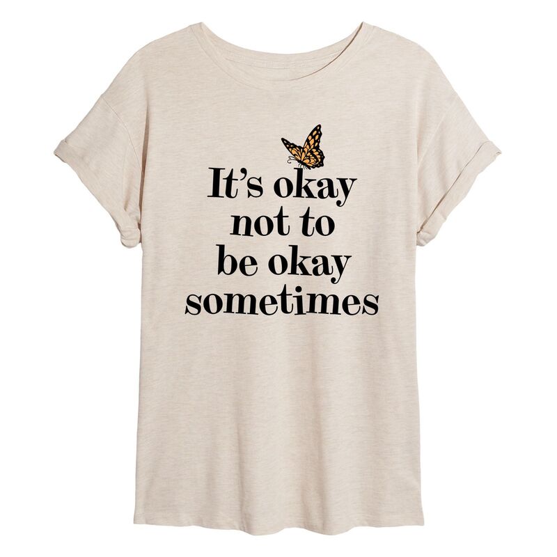 【送料無料】 ライセンス キャラクター レディース Tシャツ トップス Juniors' Okay Not To Be Okay Flowy Tee Beige