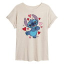 【送料無料】 ディズニー レディース Tシャツ トップス Disney's Lilo & Stitch Juniors' Heart Eyes Flowy Tee Beige(4)