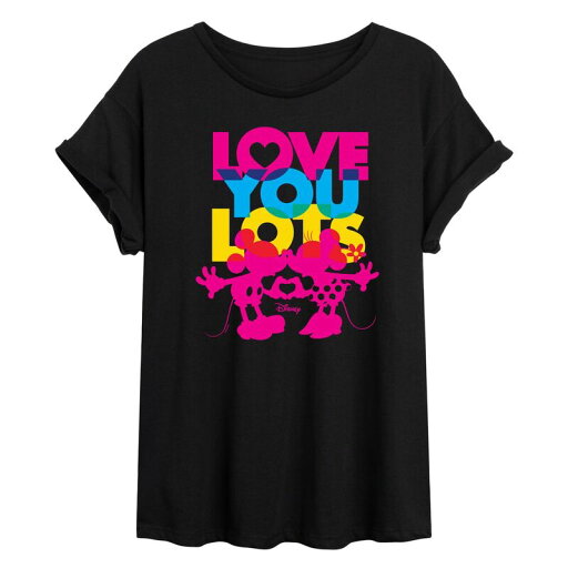 【送料無料】 ディズニー レディース Tシャツ トップス Disney's Mickey & Minnie Mouse Juniors' Love You Lots Flowy Tee Black 【送料無料】 ディズニー レディース Tシャツ トップス Disney's Mickey & Minnie Mouse Juniors' Love You Lots Flowy Tee Black