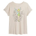 【送料無料】 ディズニー レディース Tシャツ トップス Disney's Tinker Bell Juniors' Sketches Flowy Tee Beige