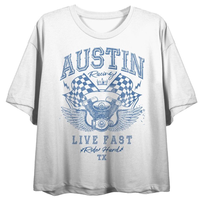 【送料無料】 アンブランデッド レディース Tシャツ トップス Juniors' Austin Racing Live Fast Graphic Tee White