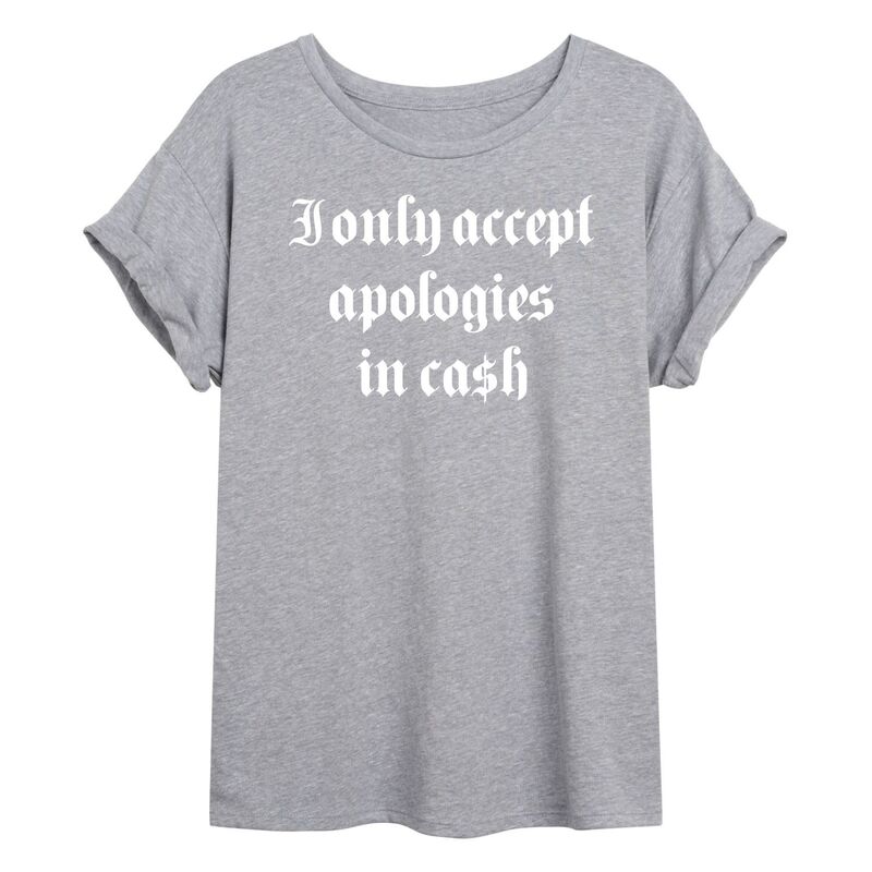 【送料無料】 ライセンス キャラクター レディース Tシャツ トップス Juniors' I Only Accept Cash Flowy Graphic Tee Gray