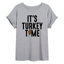 【送料無料】 ライセンス キャラクター レディース Tシャツ トップス Juniors' "Turkey Time" Thanksgiving Oversized Graphic Tee Gray