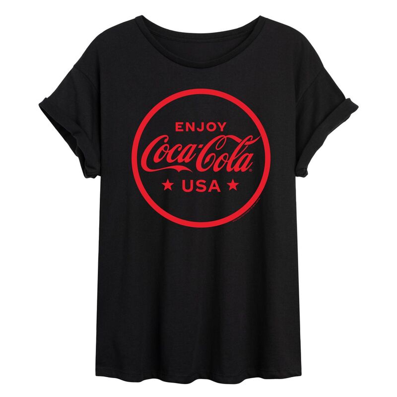 【送料無料】 ライセンス キャラクター レディース Tシャツ トップス Juniors' Coca-Cola USA Flowy Coke Graphic Tee Black