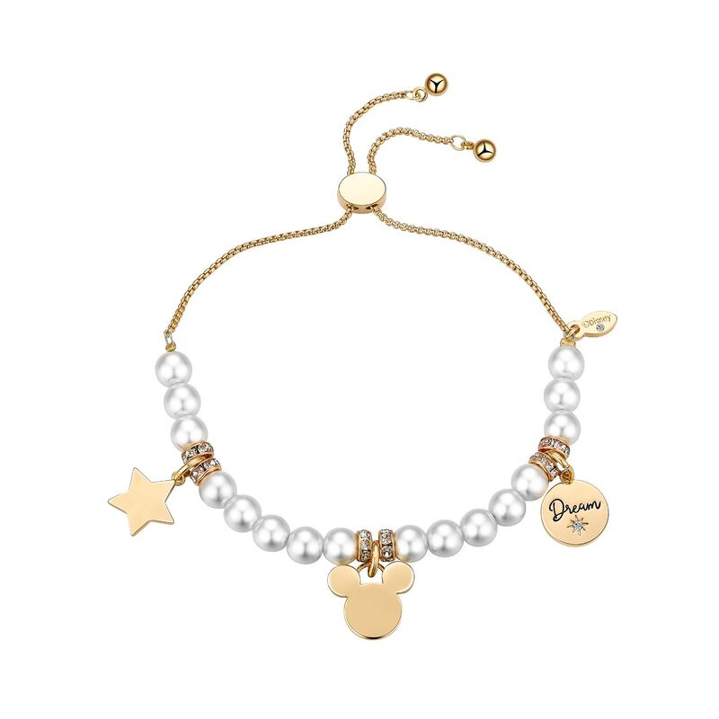 ディズニー レディース アクセサリー ブレスレット・バングル・アンクレット Disney's Mickey Mouse 14k Flash Gold Plated Crystal and Faux Pearl Bolo Bracelet 14k Gold ゴールド