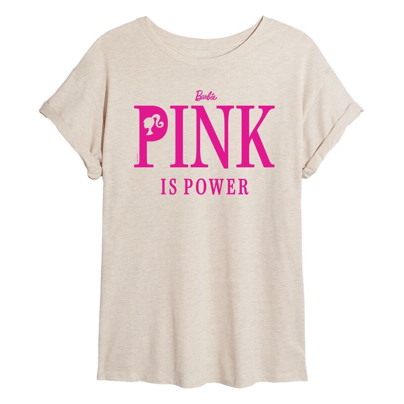 【送料無料】 ライセンス キャラクター レディース Tシャツ トップス Juniors' Barbie Pink Is Power Flowy Graphic Tee Beige