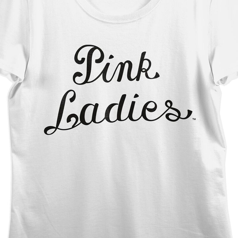 【送料無料】 ライセンス キャラクター レディース Tシャツ トップス Juniors' Grease Pink Ladies Logo Crew Graphic Tee White