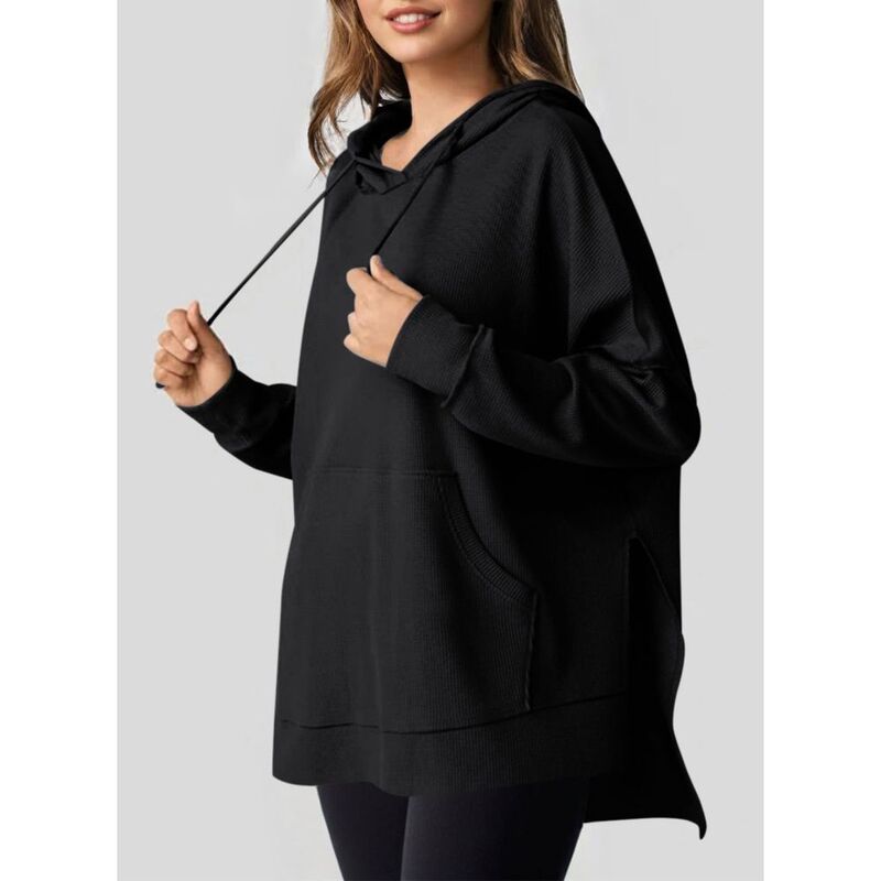 イエスファッション レディース トップス Tシャツ サイドスリット スウェット ニット パーカー Yesfashion Oversized Hoodies for Women Casualong Sleeve Waffle Knit Drawstring Side Slit Pullover Sweatshirts Green グリーン re-vida-25503744 ReVida 楽天市場店 サンプル画像3