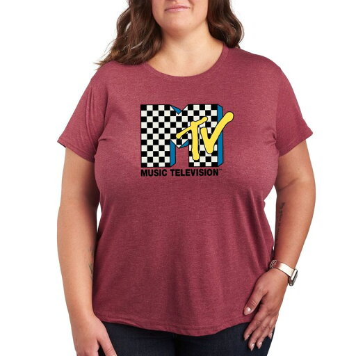 【送料無料】 ライセンス キャラクター レディース Tシャツ トップス Juniors' Plus Size MTV Checkered Logo Tee Dark Red 【送料無料】 ライセンス キャラクター レディース Tシャツ トップス Juniors' Plus Size MTV Checkered Logo Tee Dark Red