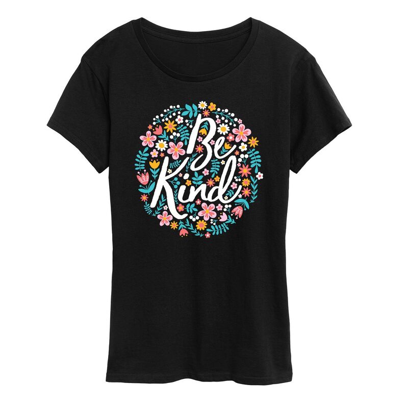 【送料無料】 ライセンス キャラクター レディース Tシャツ トップス Women's Be Kind Flowers Graphic Tee Black